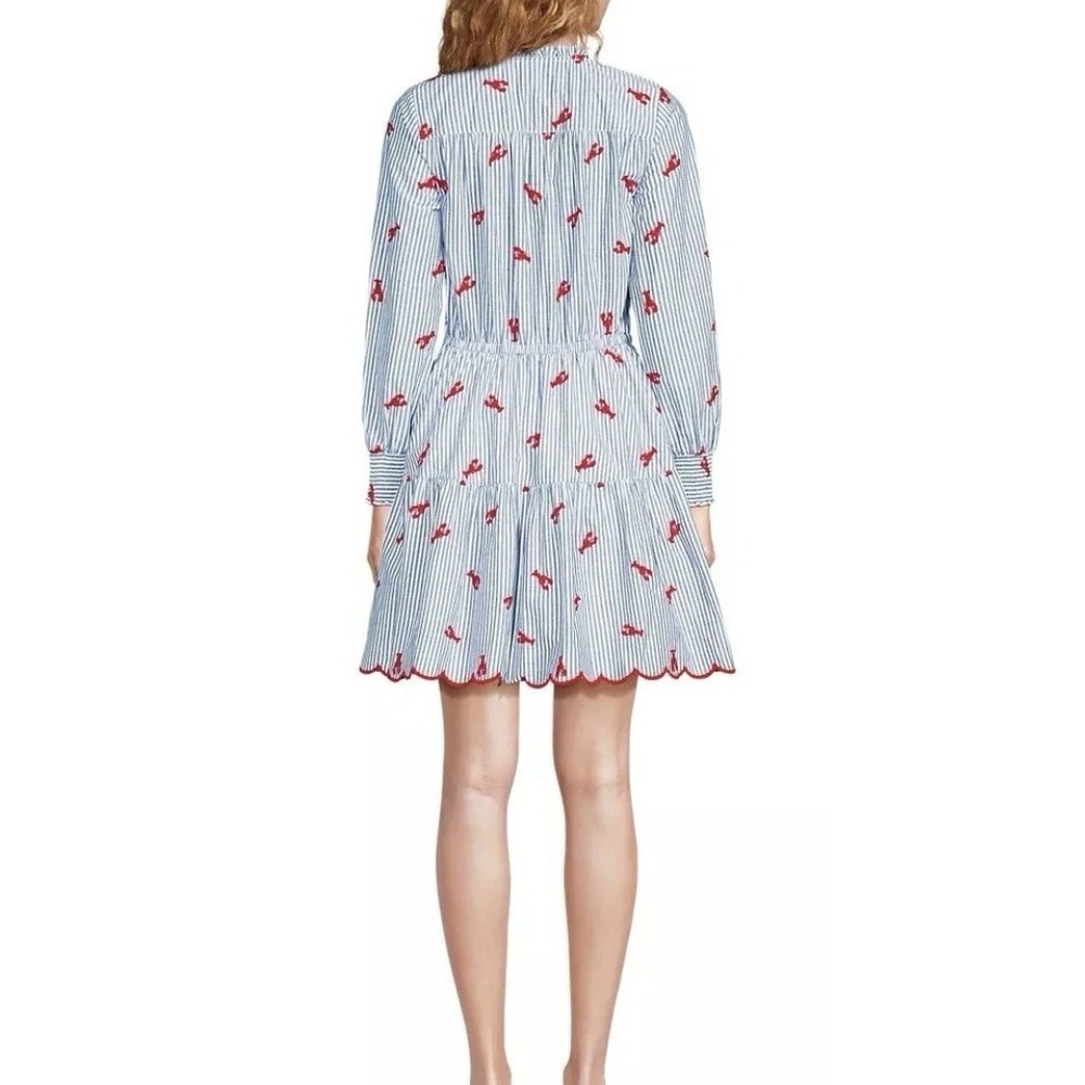 Lands' End Lobster Applique Popover Dress Medium Striped Red Grey Coastal - Picture 3 of 12